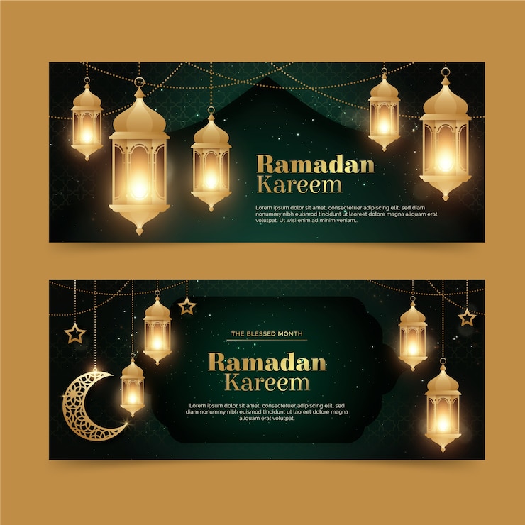 Zdarma Vektor sada gradientních vodorovných bannerů k ramadánu