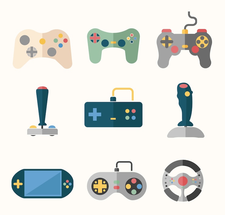 Zdarma Vektor sada joysticků v plochém stylu.