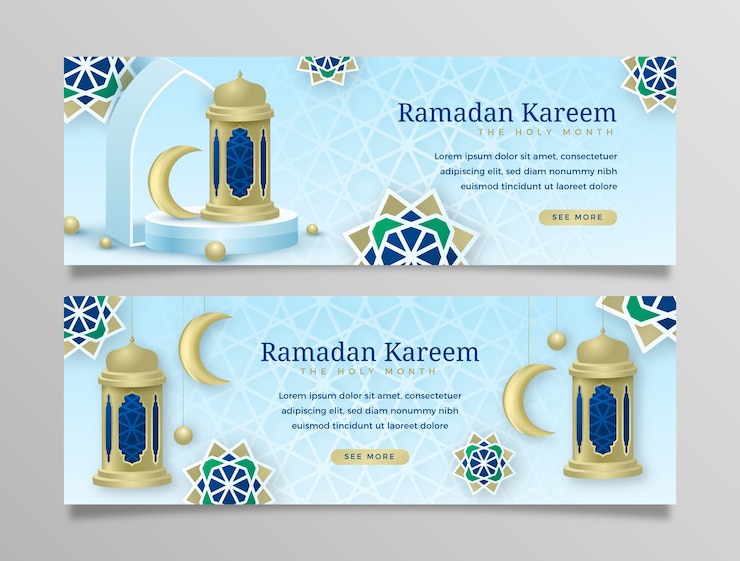 Zdarma Vektor sada realistických ramadánových horizontálních bannerů