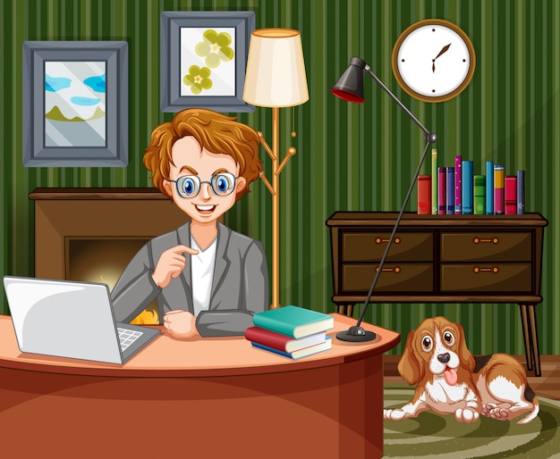 scene with man working on computer at home