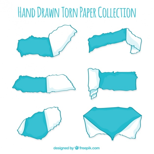 Set of torn paper in blue color