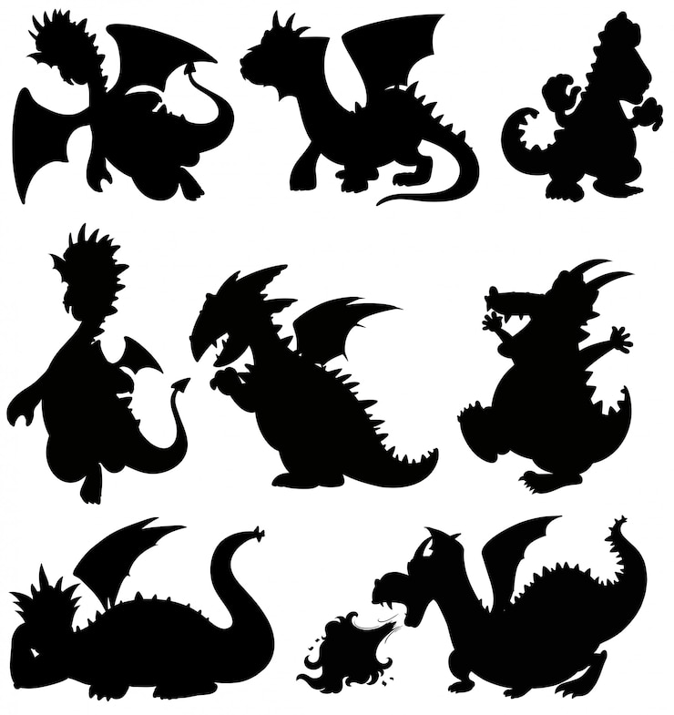 Zdarma Vektor set silhouette dragon on white background