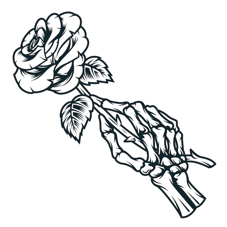 Zdarma Vektor skeleton hand holding rose flower