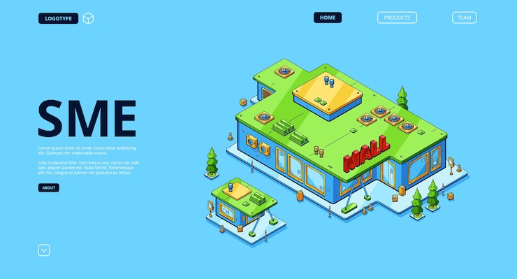 Zdarma Vektor sme isometric landing page small medium enterprise