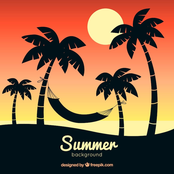 Zdarma Vektor summer background with palm tree silhouettes