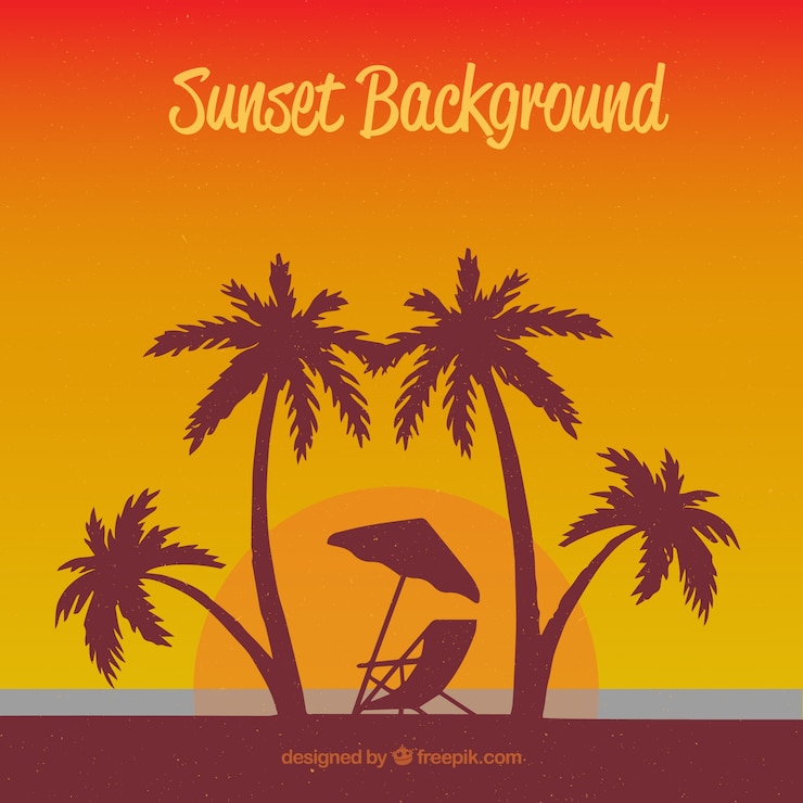Zdarma Vektor summer background with palm trees at sunset