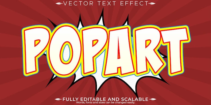 Zdarma Vektor textový efekt ve stylu komiksu, upravitelné kreslené písmo a styl pop art