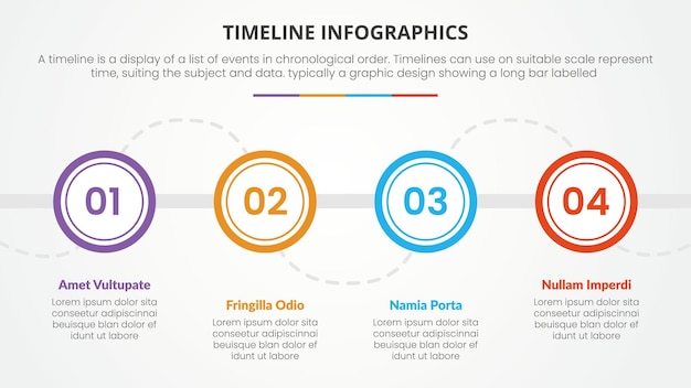 Timeline infographic concept with circle number label for slide presentation with 4 point list