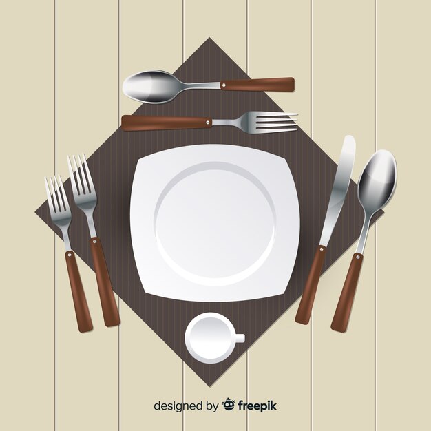 top view of restaurant cutlery with realistic design