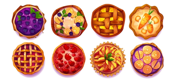 Zdarma Vektor top view pies and tarts collection with fruits