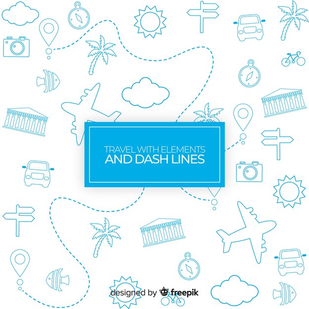 travel pattern with elements and dash lines 