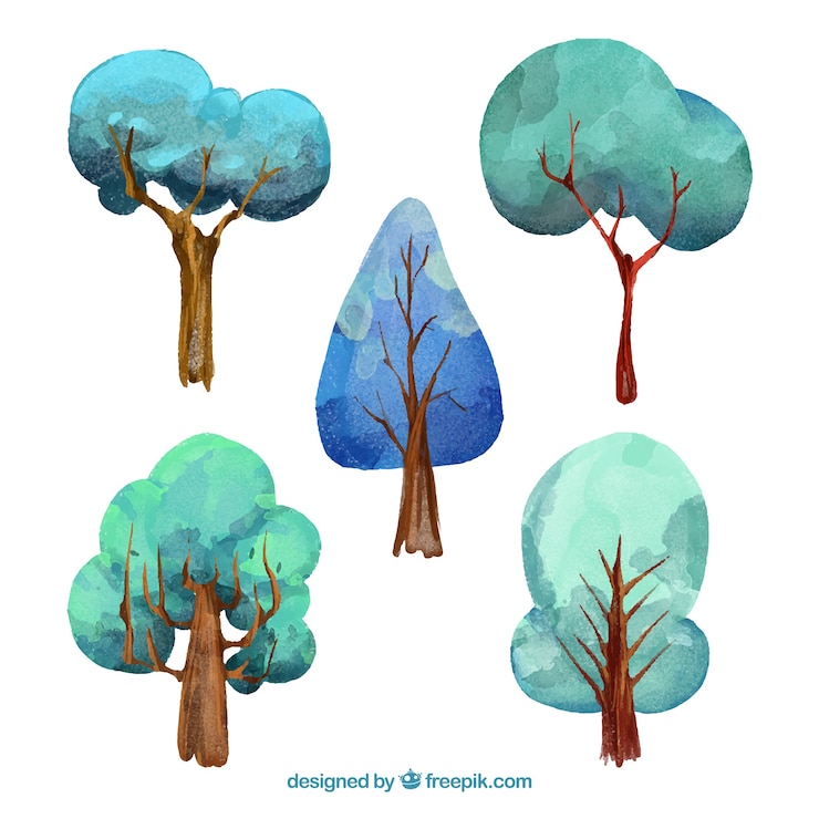Zdarma Vektor trees collection in watercolor style