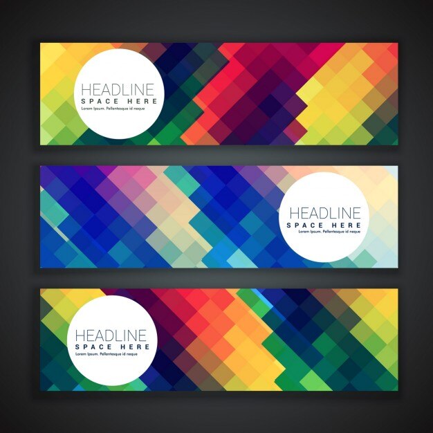 Zdarma Vektor tři geometrické bannery s pixely