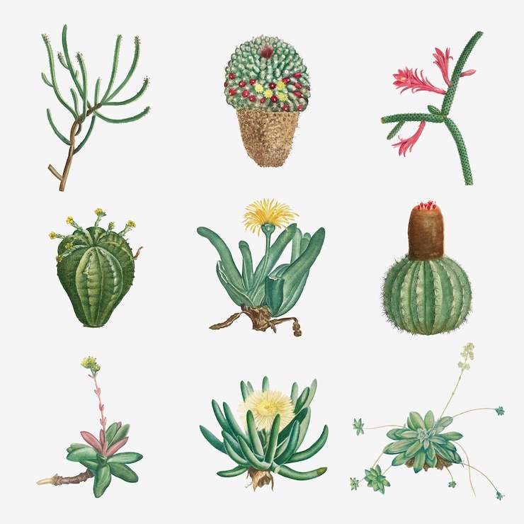 Zdarma Vektor vector set of succulents and cacti