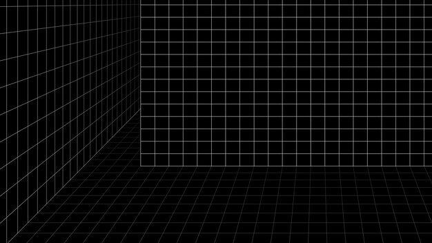 Vektor 3D drátového modelu mřížky místnosti na pozadí