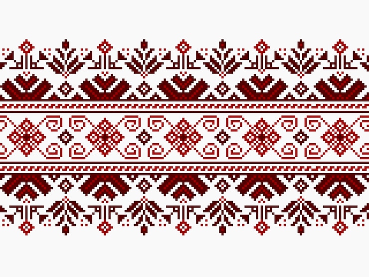 Zdarma Vektor vektorová ilustrace ukrajinského lidového ornamentu s motivem bezešvého vzoru. etnický ornament. okrajový prvek. tradiční ukrajinský, běloruský lidový umělecký pletený vzor výšivky – vyšívanka