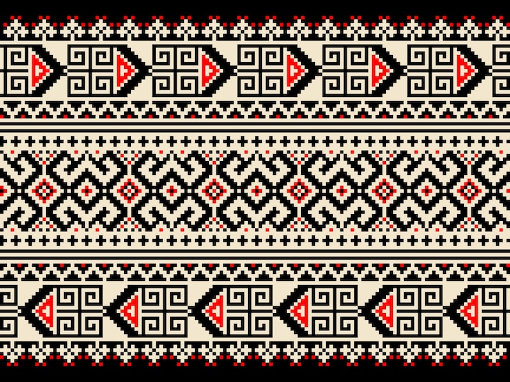 Zdarma Vektor vektorová ilustrace ukrajinského lidového ornamentu s motivem bezešvého vzoru. etnický ornament. okrajový prvek. tradiční ukrajinský, běloruský lidový umělecký pletený vzor výšivky – vyšívanka