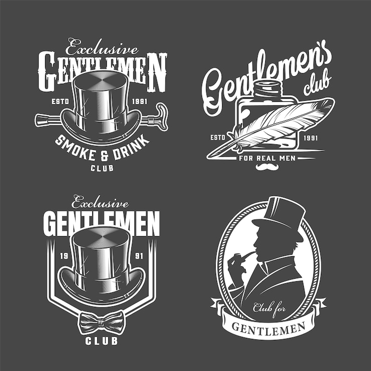 Zdarma Vektor vintage monochromatické štítky gentleman clubu