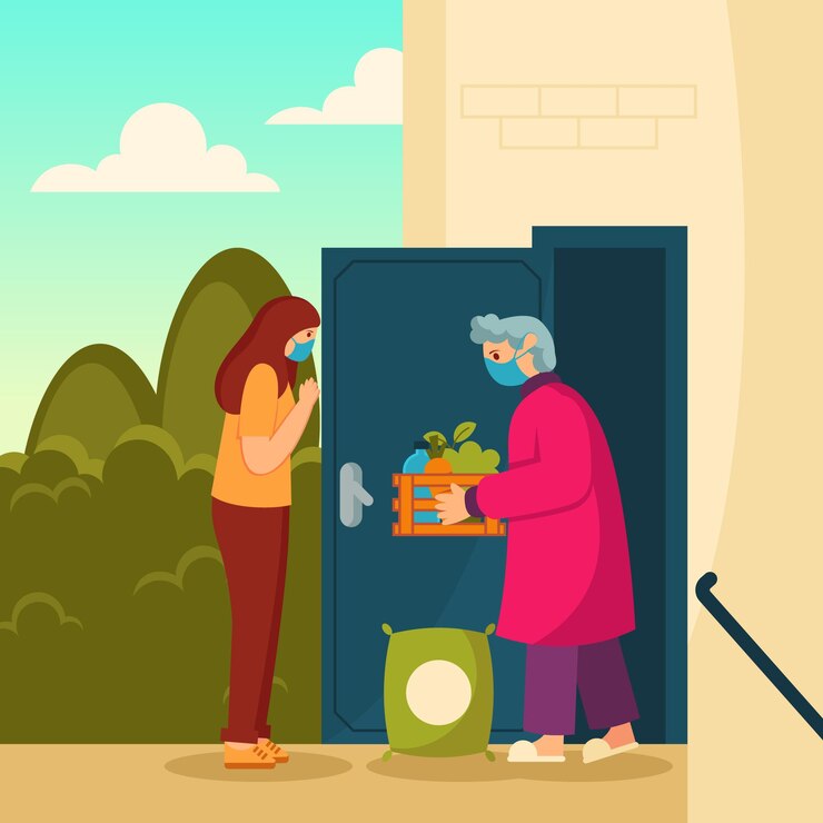 Zdarma Vektor volunteers helping elderly