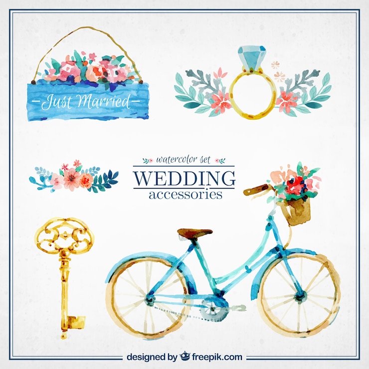 Zdarma Vektor watercolor cute wedding accesories