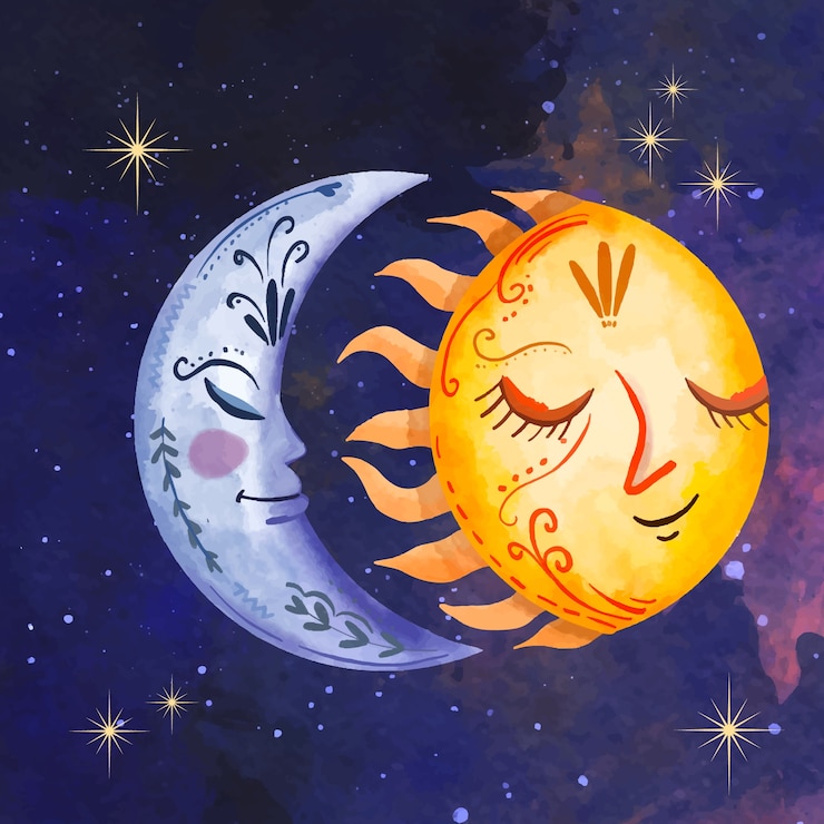 Zdarma Vektor watercolor sun and moon drawing illustration