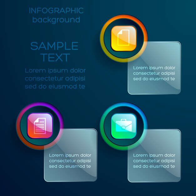web infographic template with business icons colorful glossy buttons and glass squares with text isolated