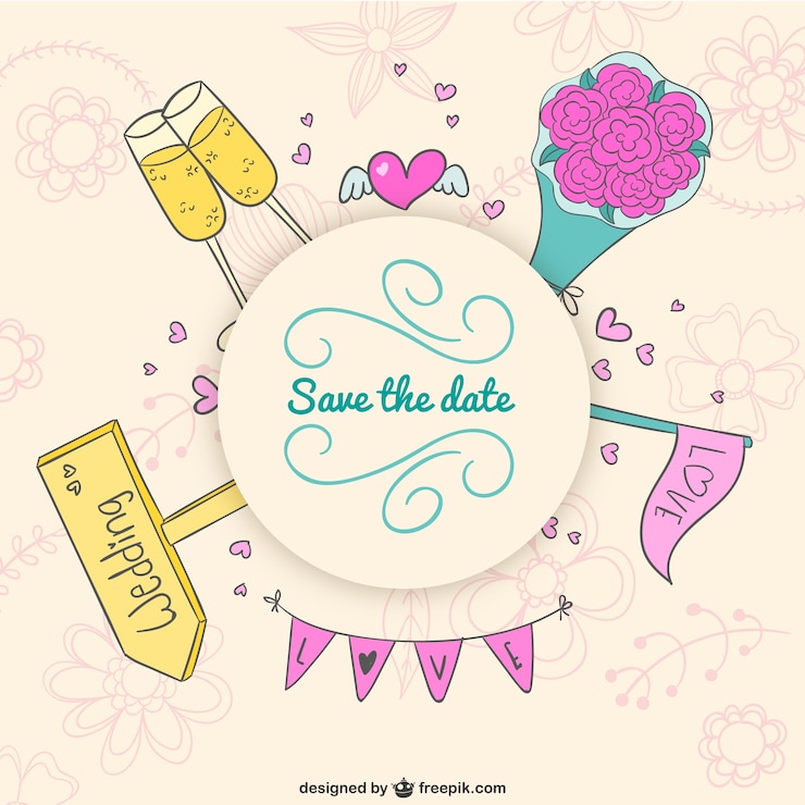 Zdarma Vektor wedding invitation with scribbles