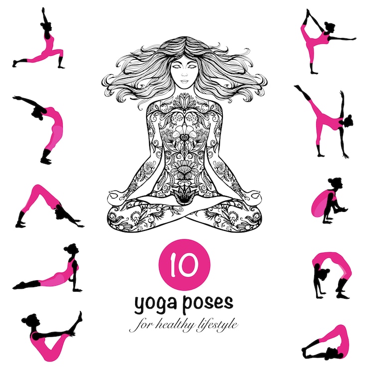 Zdarma Vektor yoga poses asanas pictograms composition poster