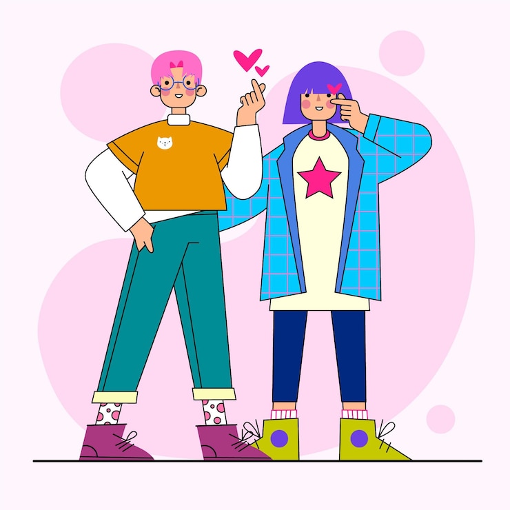 Zdarma Vektor young korean people doing finger heart illustrated