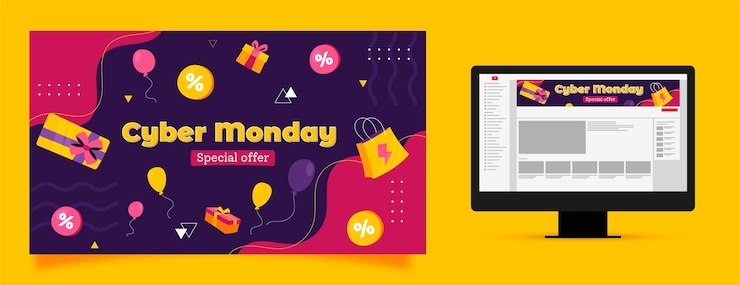 Zdarma Vektor youtube channel art for cyber monday
