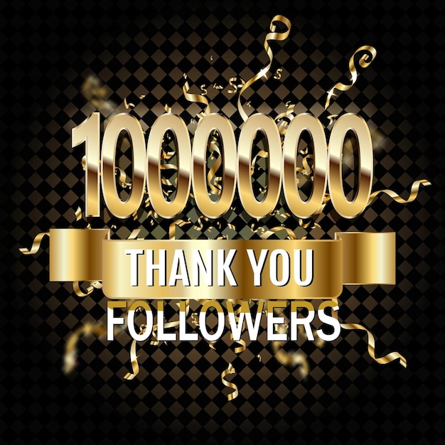 1 milhão de seguidores obrigado ilustração de número de corte de papel dourado celebração especial de objetivo do usuário para 1000000 amigos de mídia social fãs ou assinantes