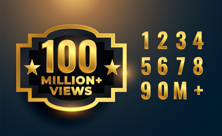 Vetor grátis 100 milhões ou 100 milhões de visualizações celebração design de rótulo dourado bandeira