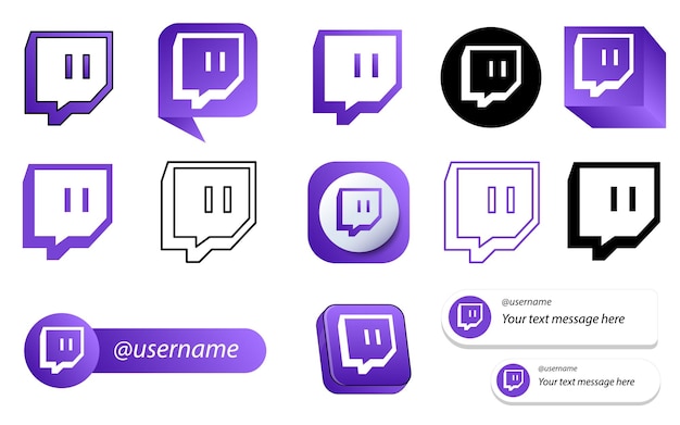 Vetor grátis 14 pacote de ícones de mídia social do twitch