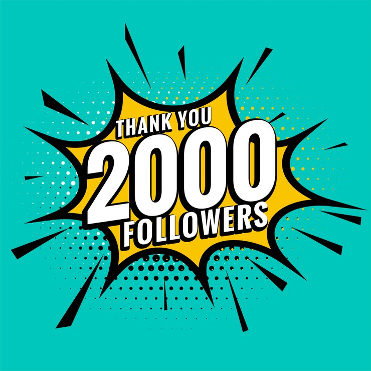 Vetor grátis 2.000 seguidores de mídia social, obrigado postar em estilo de quadrinhos