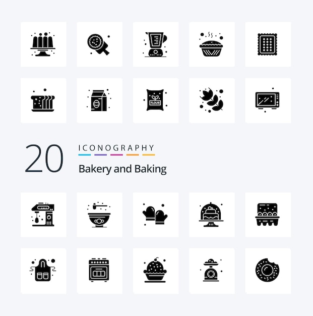 Vetor grátis 20 baking solid glyph icon pack como prato luva de cozimento de comida de bolo