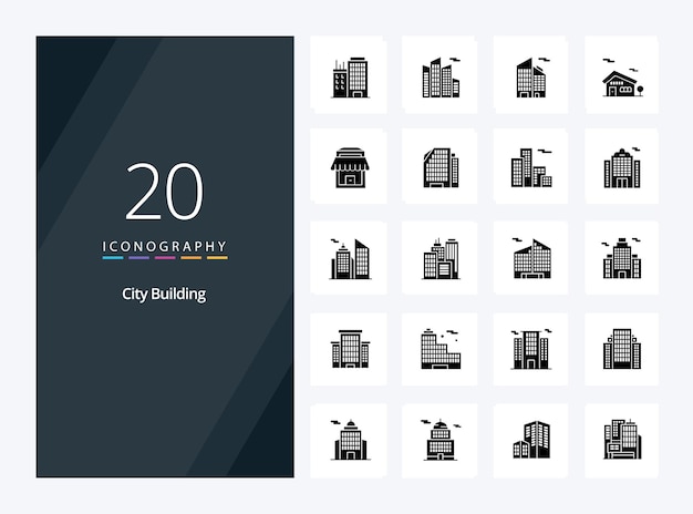 Vetor grátis 20 city building solid glyph icon para apresentação