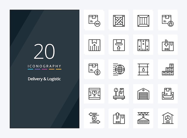 20 ícone de contorno de entrega e logística para apresentação ilustração de ícones de linha vetorial
