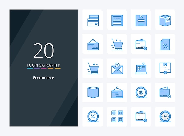 20 ícone de cor azul de comércio eletrônico para ilustração de ícones vetoriais de apresentação