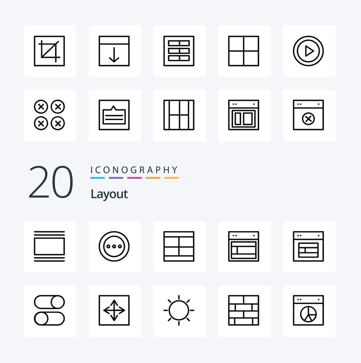 Vetor grátis 20 ícone de linha de layout pack como interface organizar interface de ferramenta de pedido