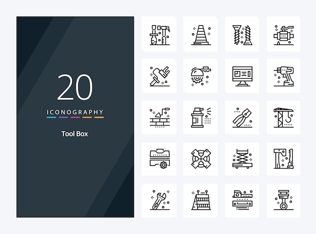 Vetor grátis 20 ícones de contorno de ferramentas para apresentação ilustração de ícones de linha vetorial