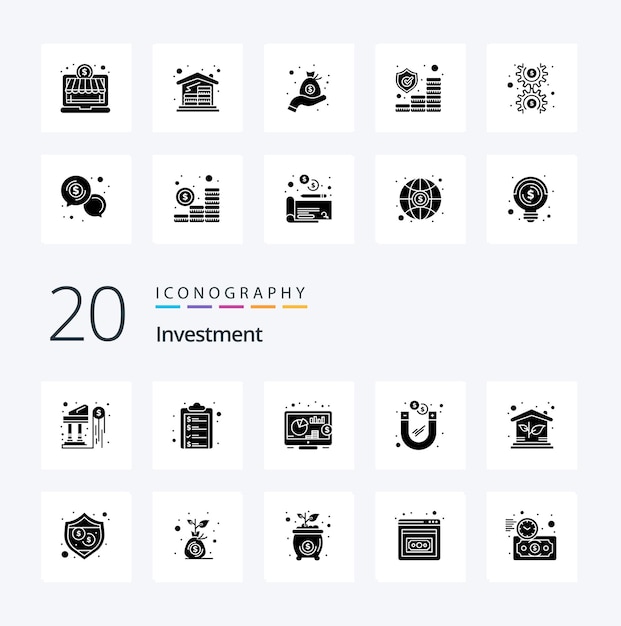 20 investment solid glyph icon pack como investimento eco investimento investimento magnético