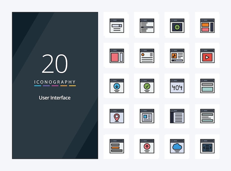 Vetor grátis 20 linha de interface do usuário ícone preenchido para apresentação ilustração de ícones vetoriais