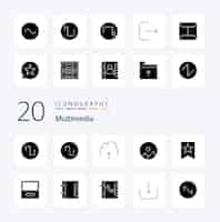 Vetor grátis 20 multimedia solid glyph icon pack like logout favorito multimídia bookmark nature