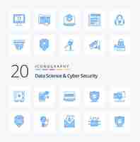 Vetor grátis 20 pacote de ícones de ciência de dados e segurança cibernética azul, como telefone de proteção segura, confirme