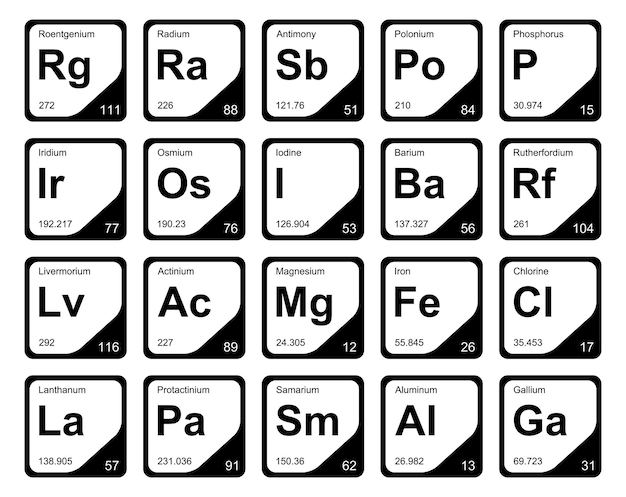 Vetor grátis 20 tabela preiodic dos elementos icon pack design vector ilustração