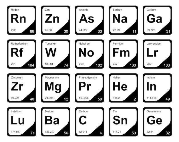 Vetor grátis 20 tabela preiódica dos elementos icon pack design
