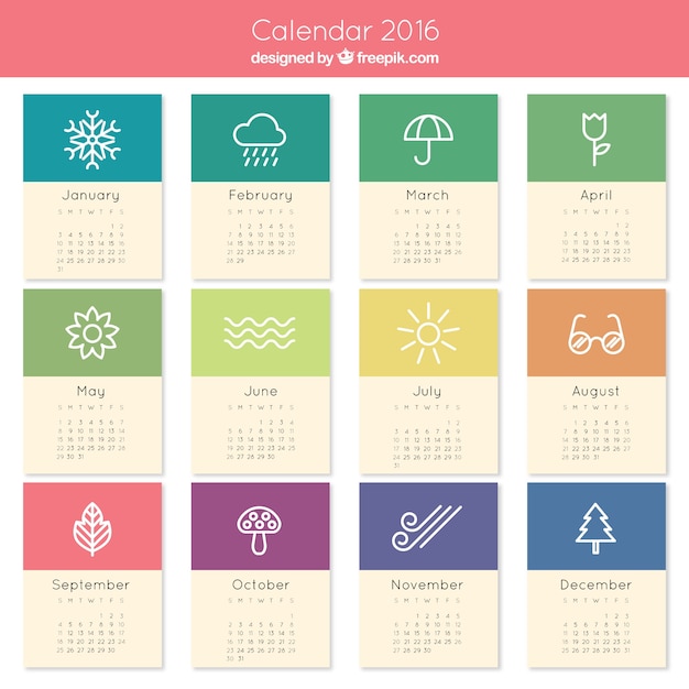 2016 bonito calendário