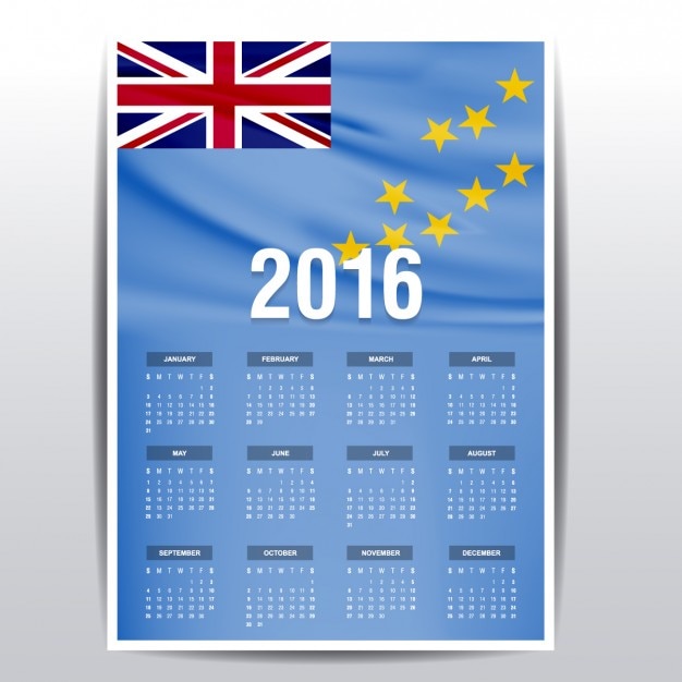 Vetor grátis 2016 calendário de bandeira tuvalu