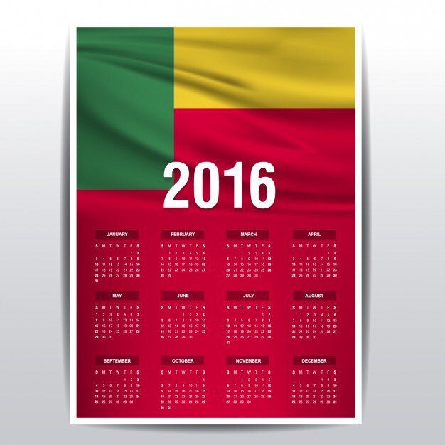 Vetor grátis 2016 calendário de benin