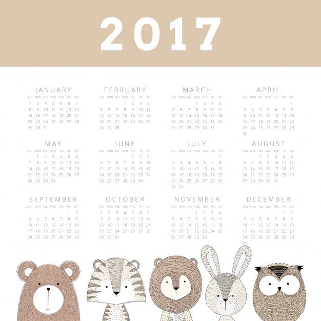 2017 calendário adorável